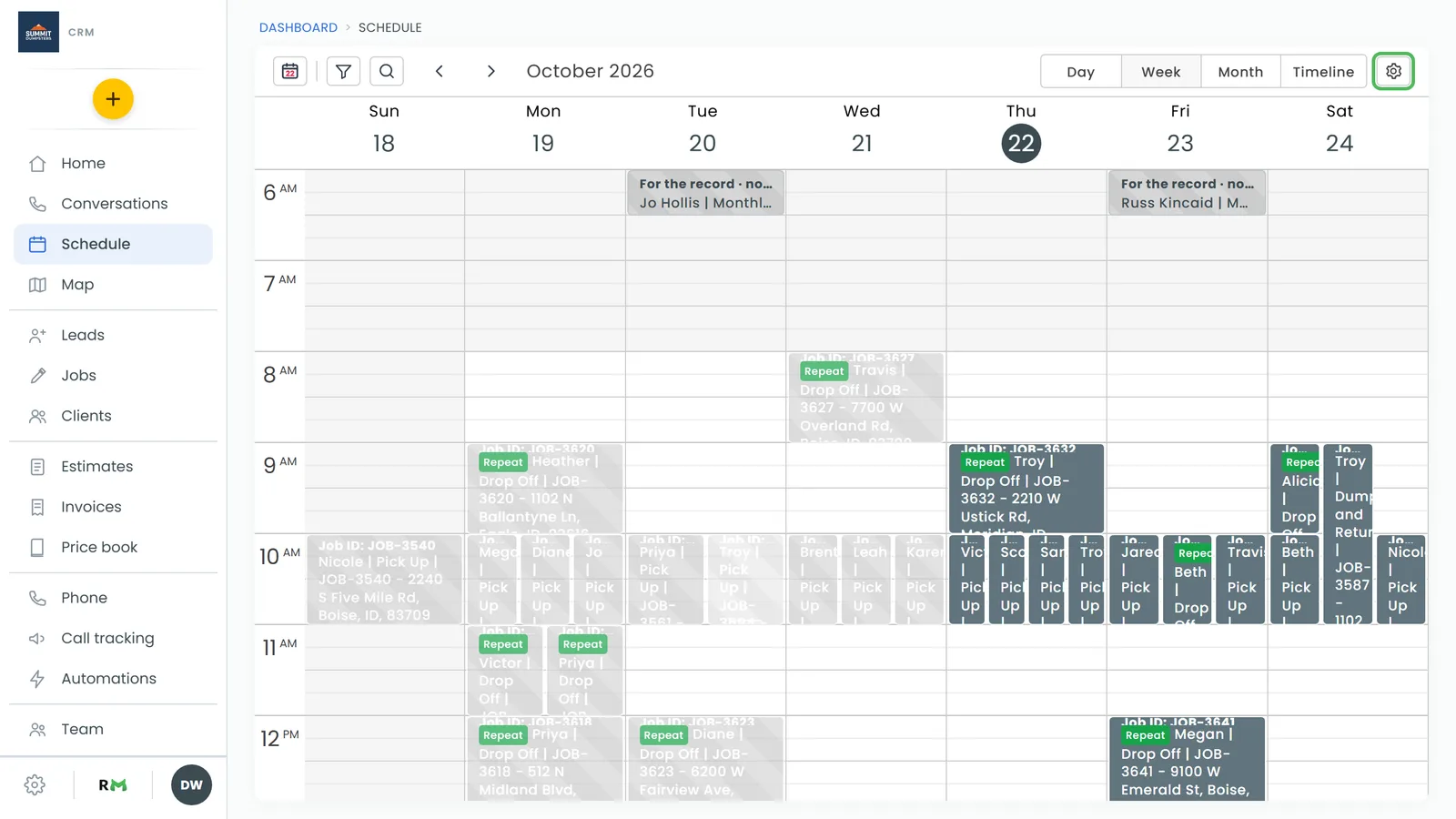 The gear at the top right of the calendar opens Schedule Settings