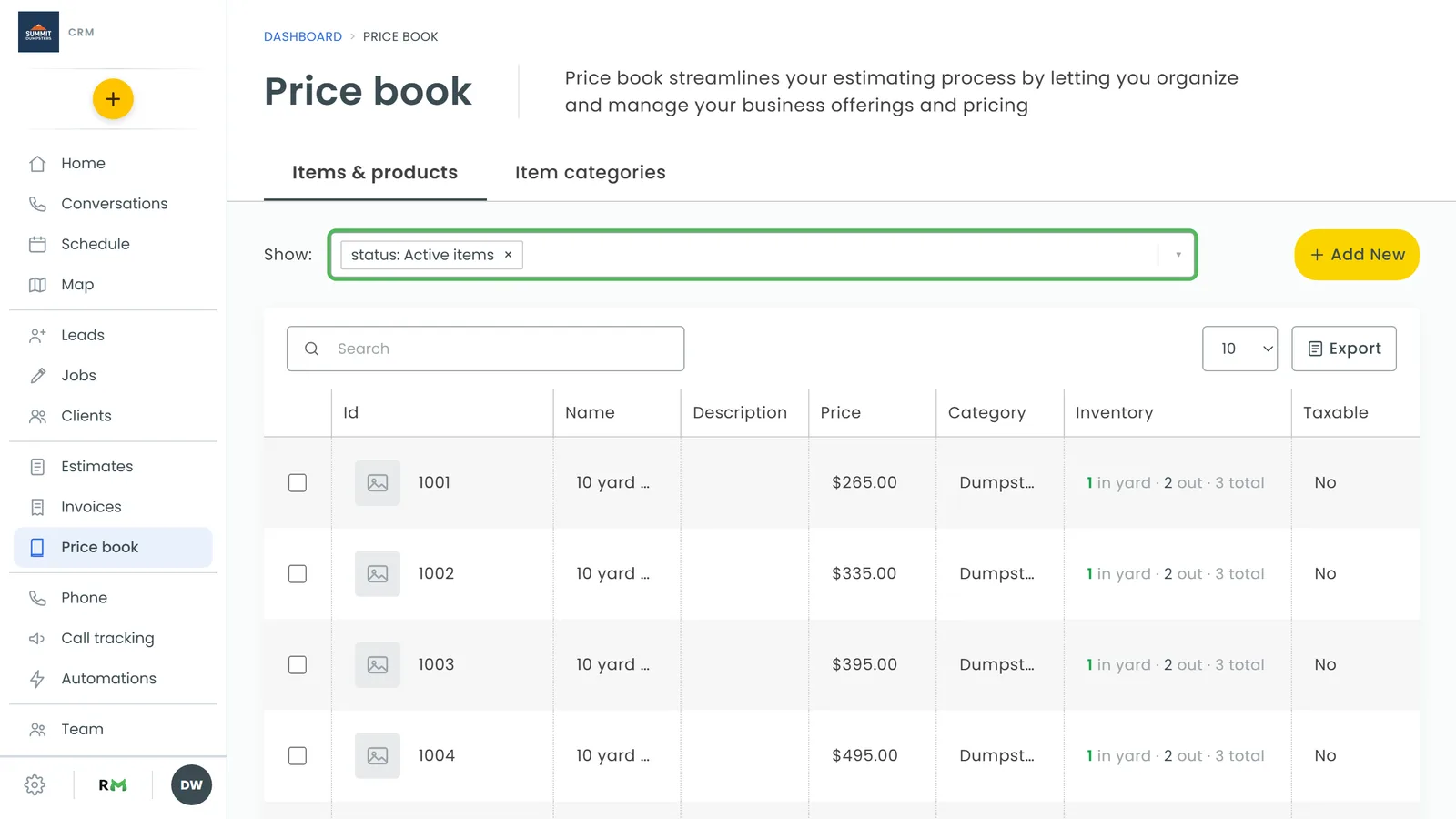 The Show: filter on the Items & products tab